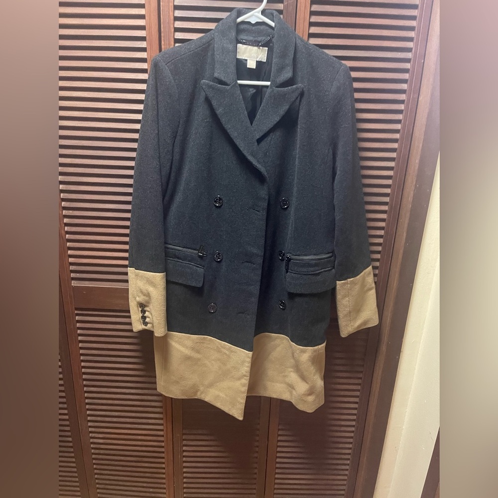 Michael Kors Wool Blend Long Coat Trench Double Breasted Camel Gray Size 8 - Picture 5 of 5